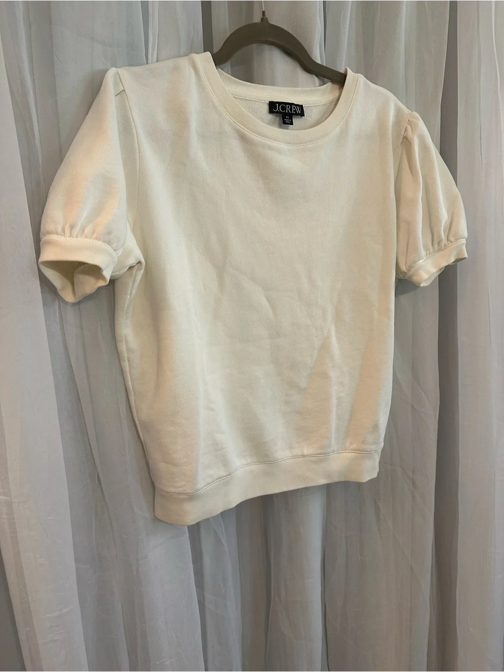 J.Crew Cream Puff-Sleeve Short Sweatshirt